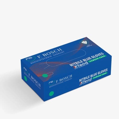 FBGLVE-3063: F. Bosch Nitrile Powder-Free Examination Gloves Blue XTend, extended cuff 290 mm, size M