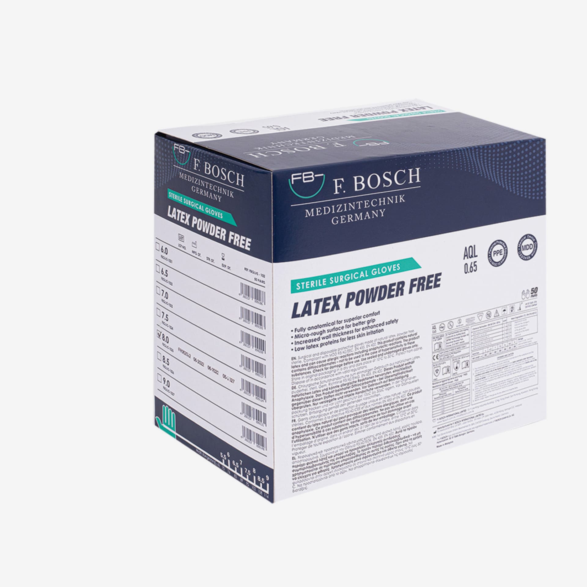 FBGLVS-1037: F. Bosch Sterile Surgical Latex Powder-Free Gloves — Velix, size 9