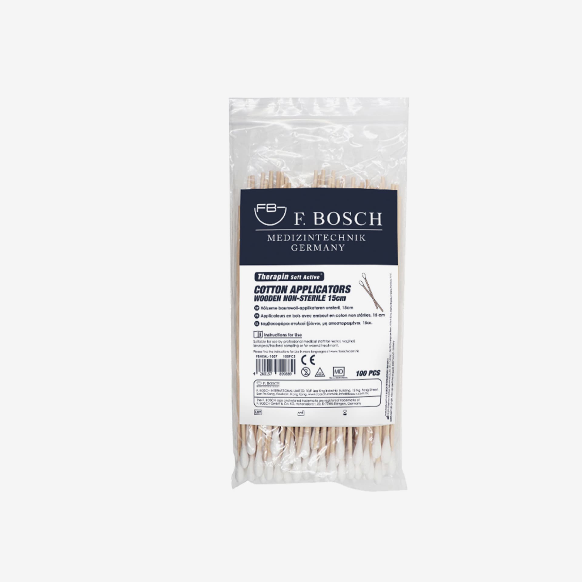 FBHEAL-1007: F. Bosch Therapin Soft Active® Cotton Applicators, wooden, non-sterile, 15cm