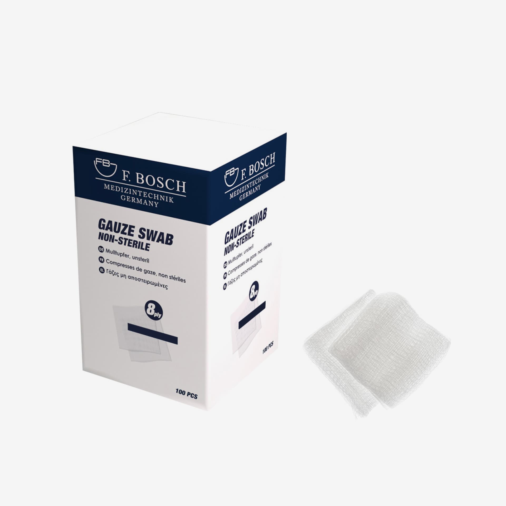FBHEAL-1030: F. Bosch Gauze Swab non-sterile, 5cm x 5cm-8ply