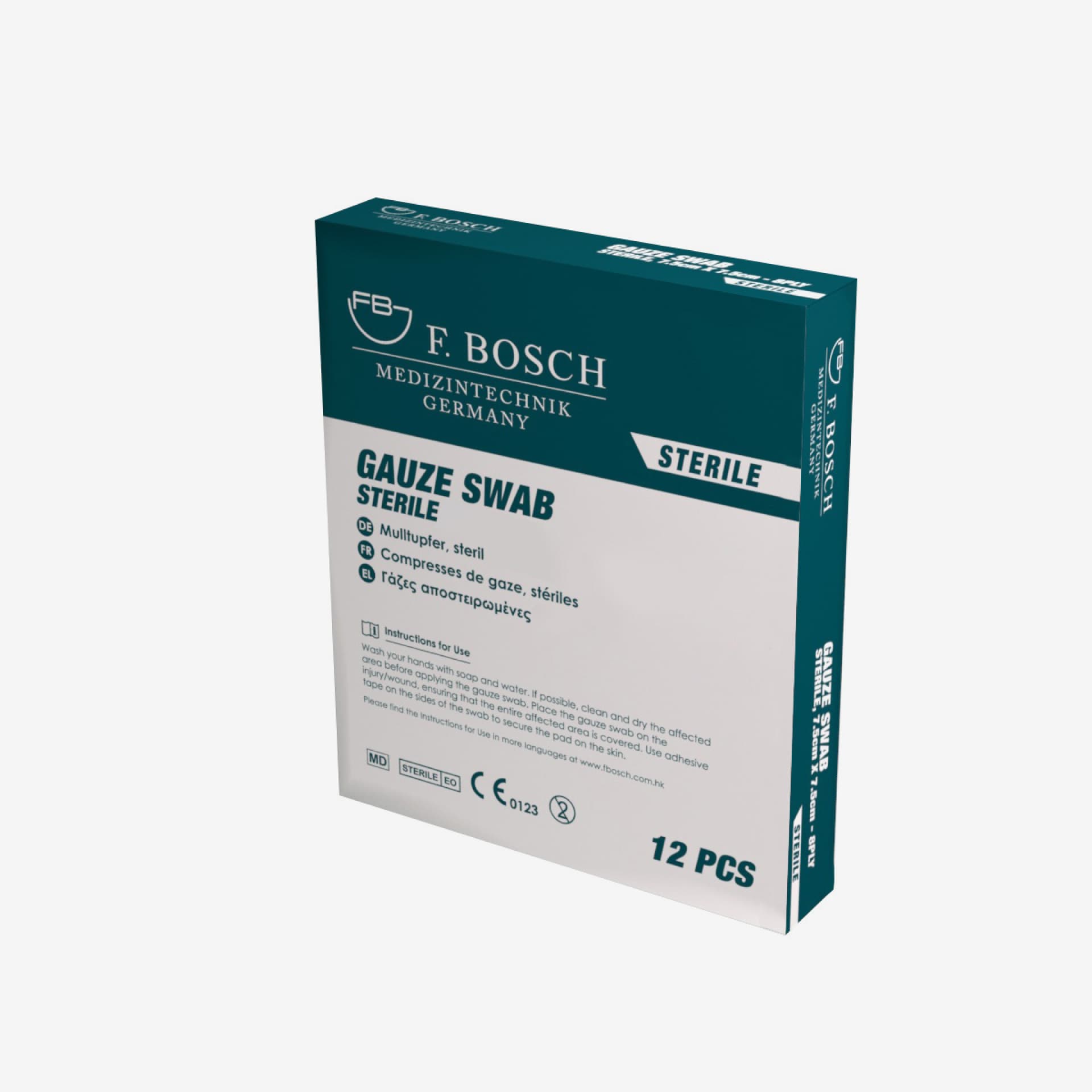 FBHEAL-1035: F. Bosch Gauze Swab Sterile, 7.5cm x 7.5cm-8ply