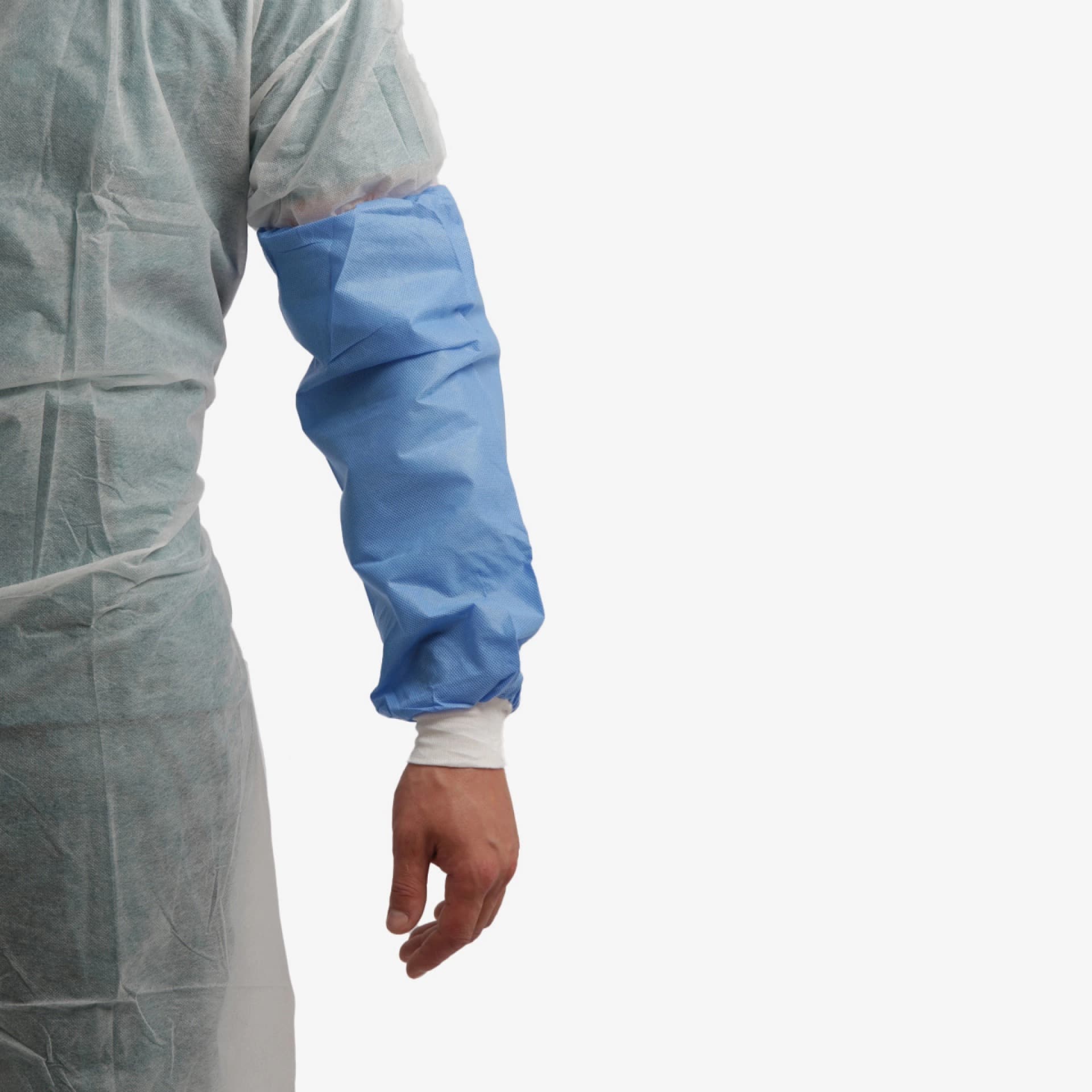 PRCL-1075: F. Bosch Sleeve Cover (SMS) With Knitted Cuff, Blue