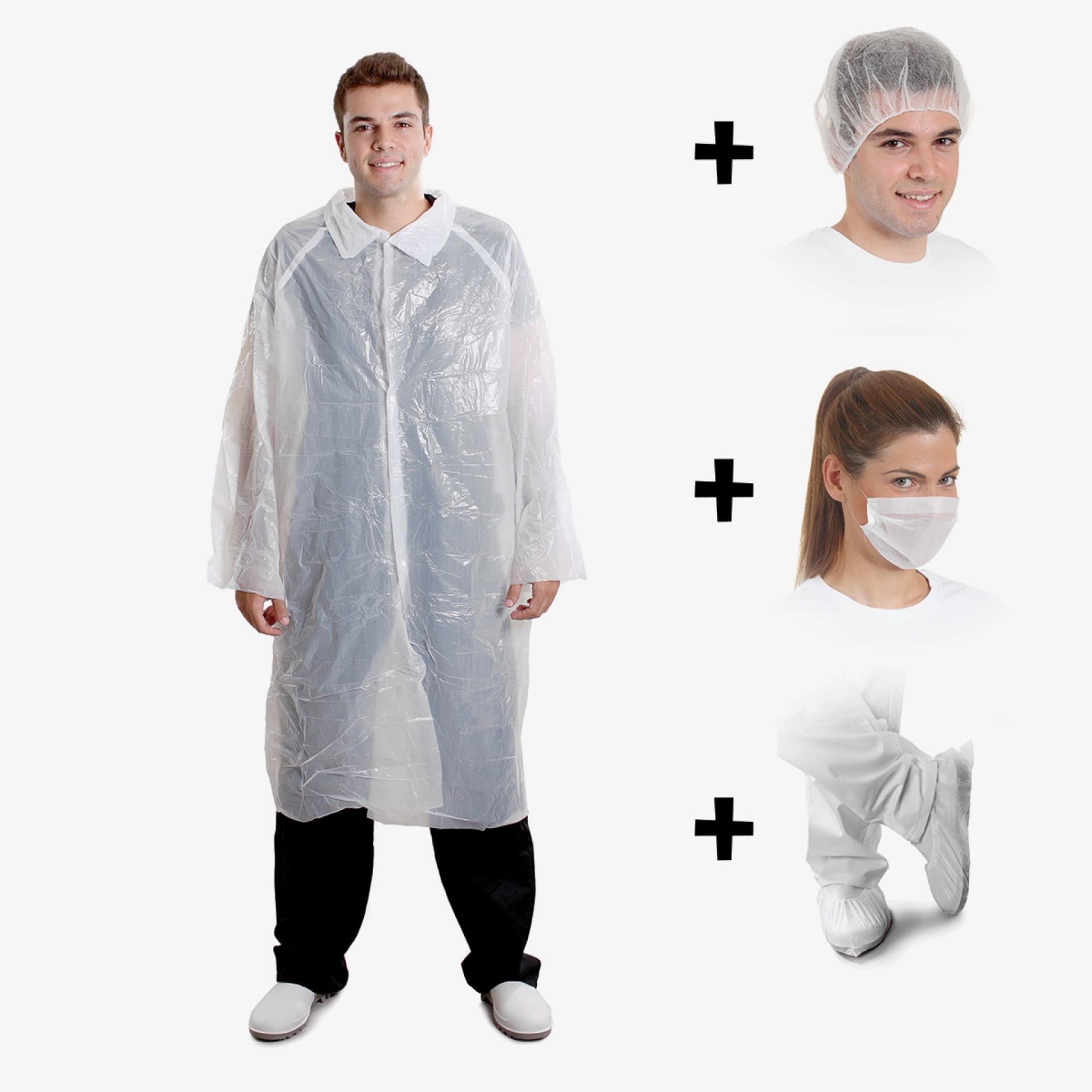 PRCL-1083: F. Bosch Visitor Kit PE, White (Visitor Coat, Bouffant Cap, Facemask, Overshoe)