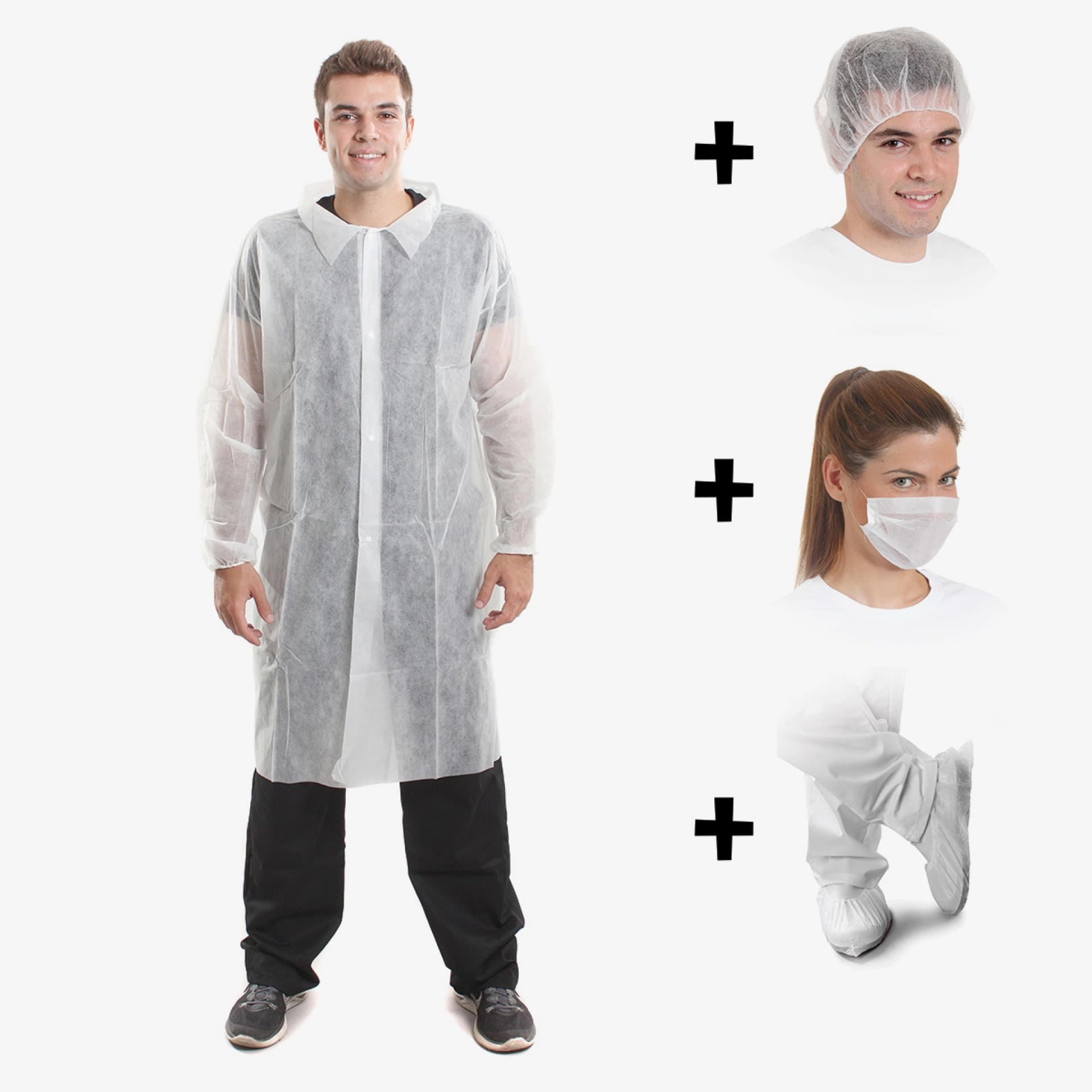 PRCL-1084: F. Bosch Visitor Kit PP, White (Visitor Coat, Bouffant Cap, Facemask, Overshoe)