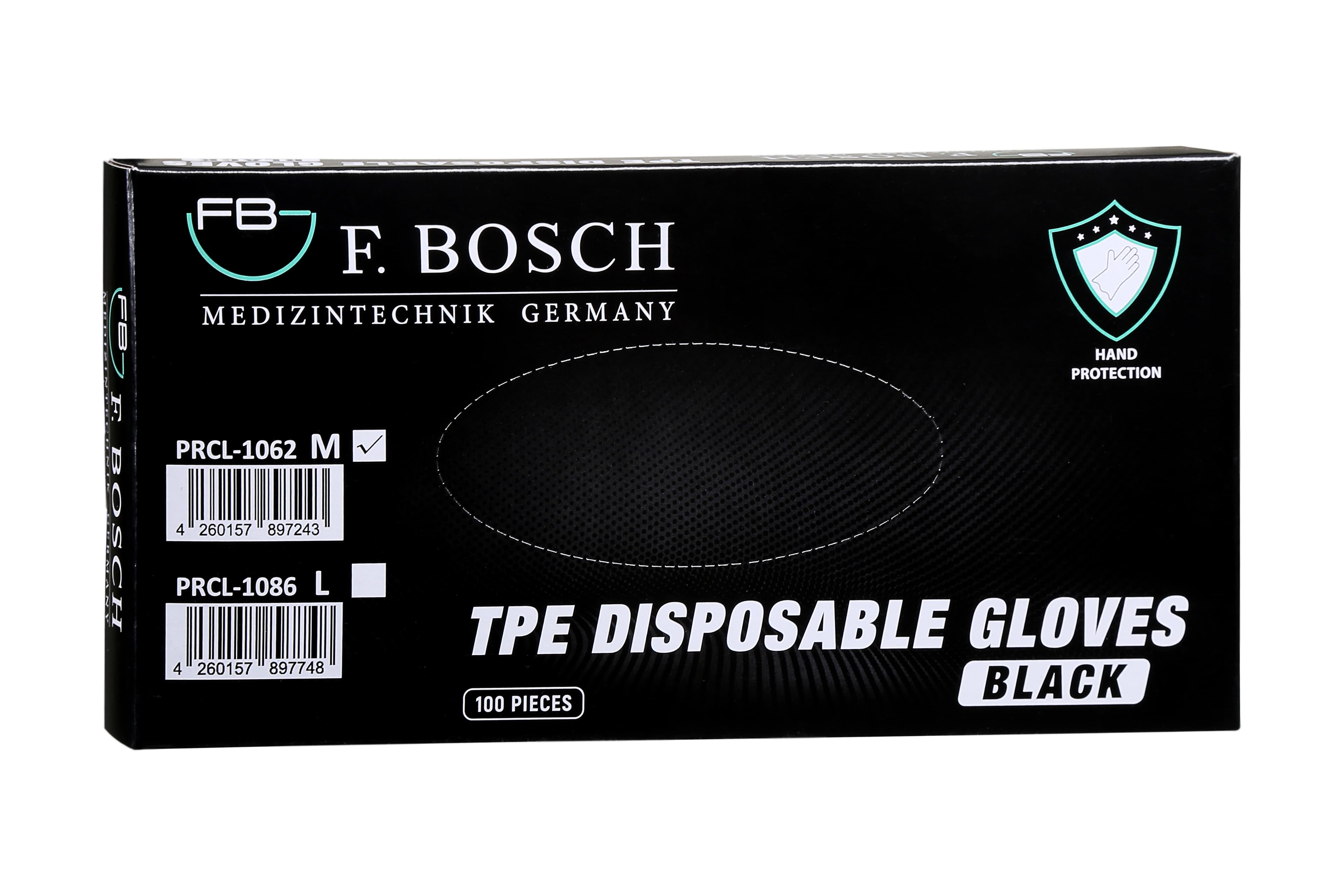 PRCL-1102: F. Bosch TPE Disposable Gloves, Black, Medium